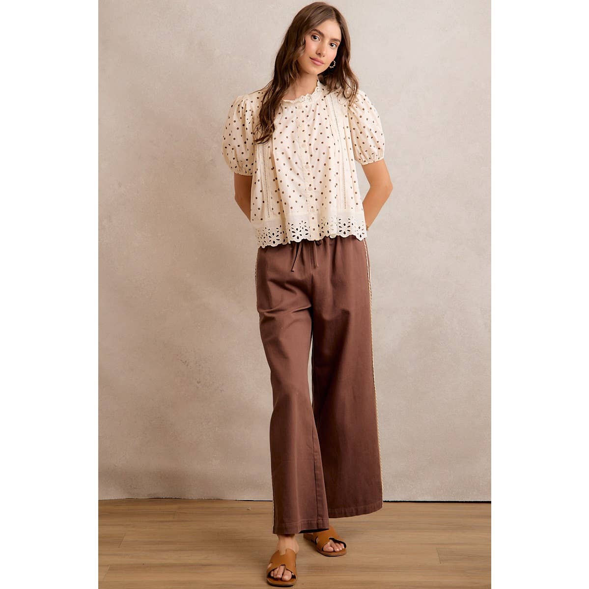 Polka Dot Cotton Lace Trim Blouse
