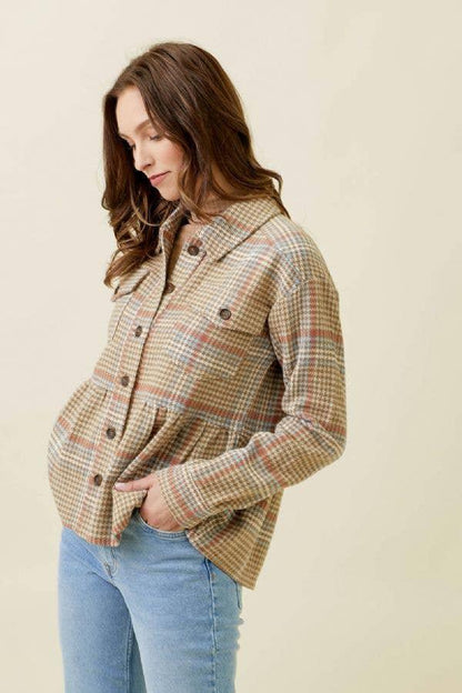 Peplum Plaid Shacket - Southern Sassy Boutique