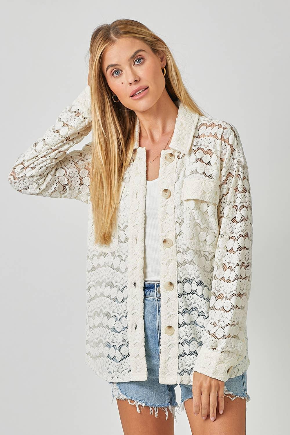 Button Down Lace Shacket - Southern Sassy Boutique
