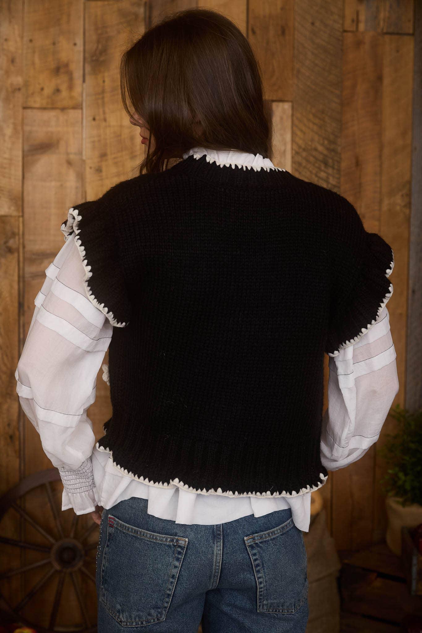 CROCHET FLORAL DETAIL RUFFLED KNIT CARDIGAN - Southern Sassy Boutique