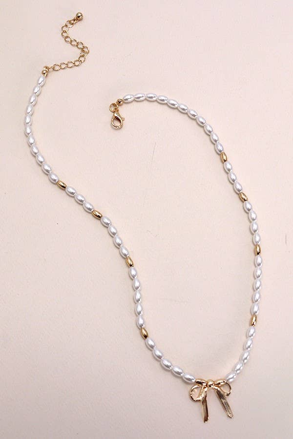 Bow Ribbon Pearl Necklace