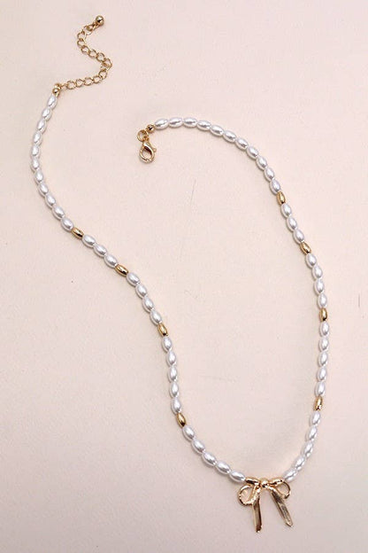 Bow Ribbon Pearl Necklace