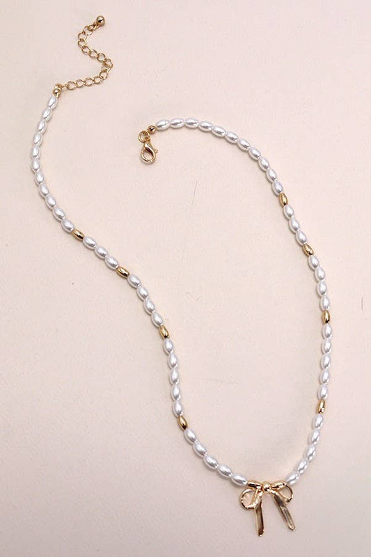 Bow Ribbon Pearl Necklace