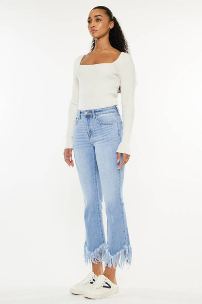 HIGH RISE CROP BOOTCUT DENIM PANTS-KC9354M - Southern Sassy Boutique