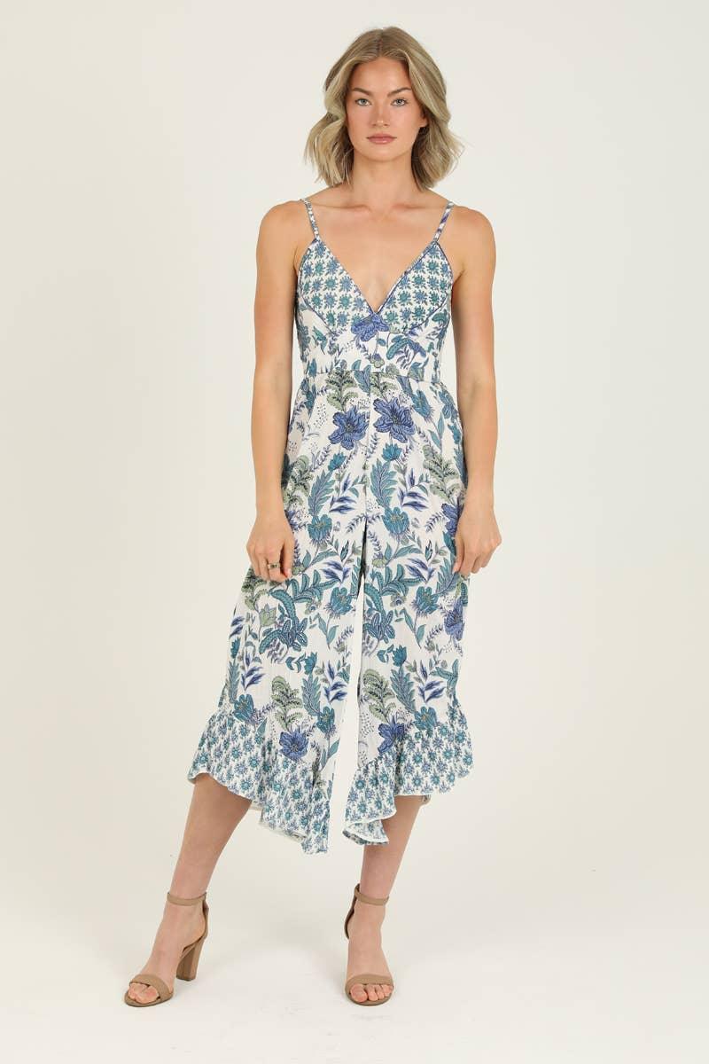 V NECK ANGLED HEM JUMPSUIT