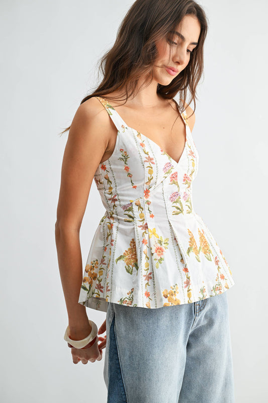Floral Print Peplum Top with Adjustable Straps