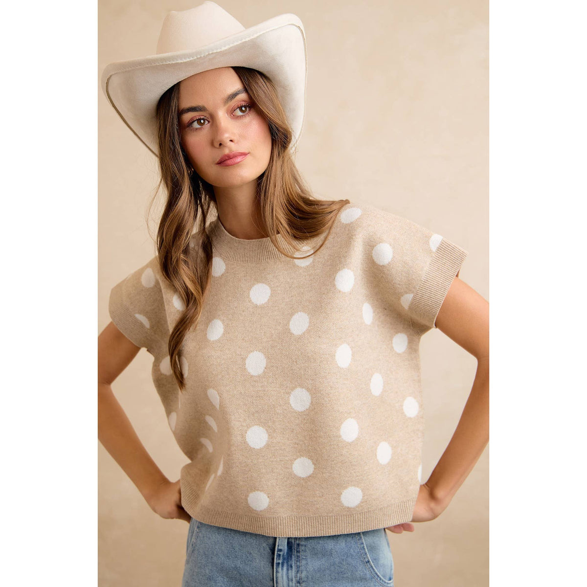 Polka Dot Knit Sleeveless Sweater