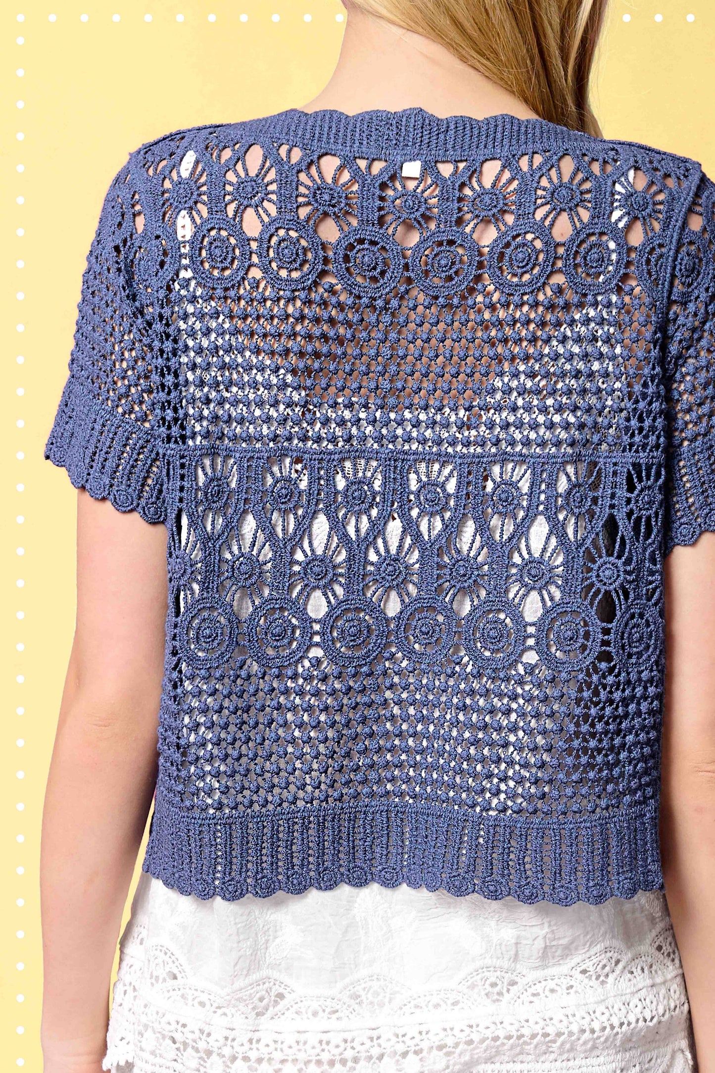 Open Knit Scallop Edge Button Down Cardigan