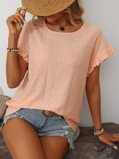 Eyelet Ruffle Short Sleeve Top