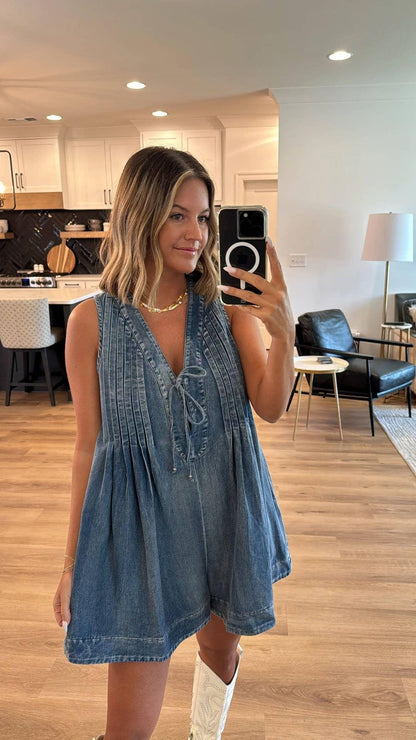 Sleeveless Top & Shorts Denim Romper - Southern Sassy Boutique