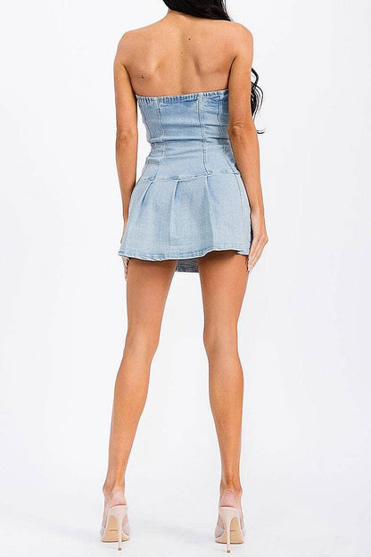 Strapless Denim Mini Dress - Southern Sassy Boutique