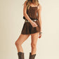SUEDE PLEATED SLEEVELESS TOP AND SHORTS SET