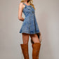 Studded Western Buckle Stretch Denim Dress