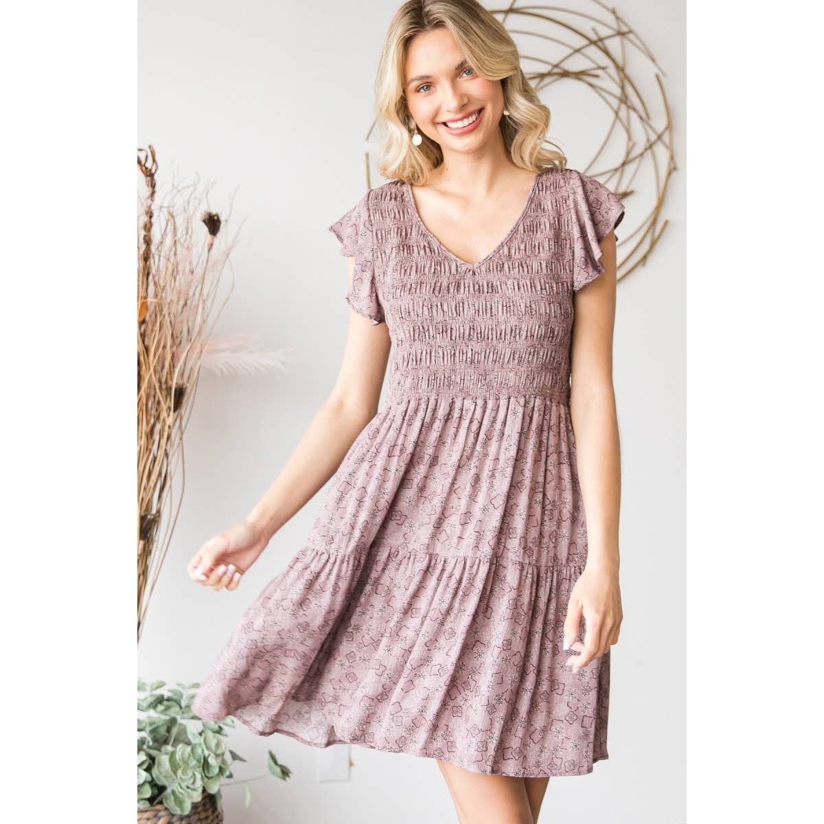 Floral V Neck Tiered Dress - Southern Sassy Boutique