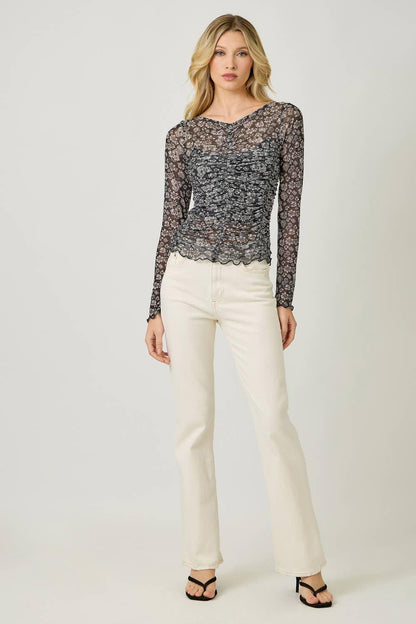 Lettuce Hem Mesh Print Top - Southern Sassy Boutique