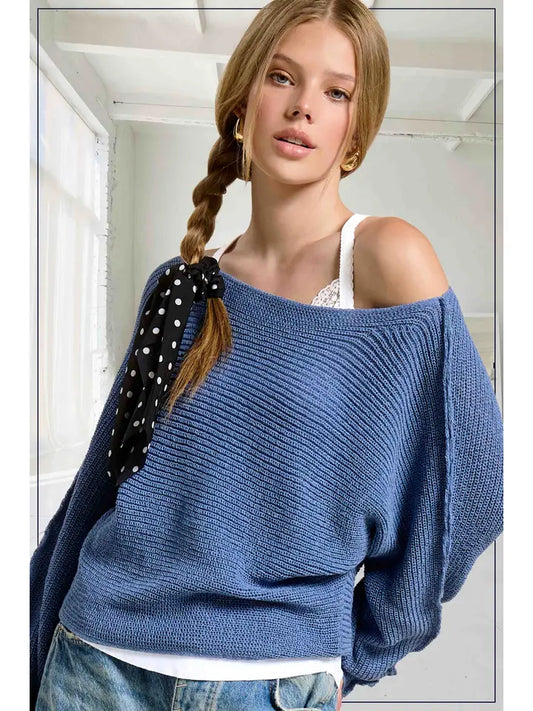 Lightweight Dolman Sleeve Boat Neck Sweater Top