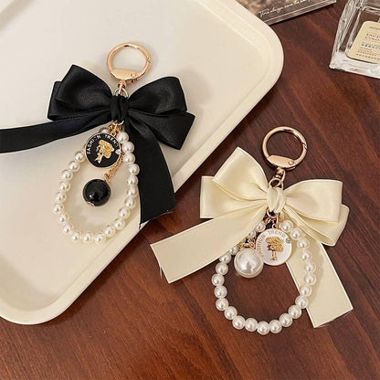 Ribbon Large Bow Pearl Bag Accessory Keychain - Southern Sassy Boutique