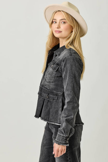 Washed Denim Peplum Jacket - Southern Sassy Boutique
