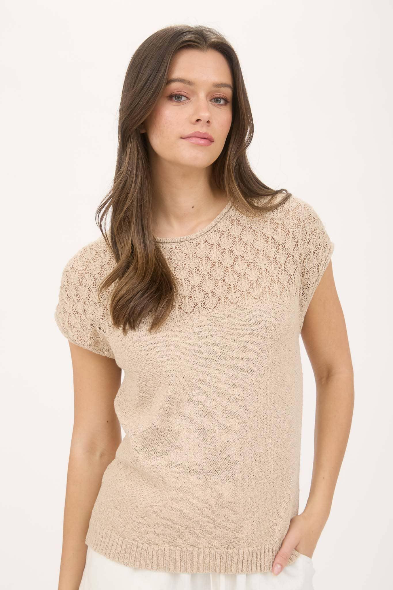EYELET YOKE SWEATER KNIT TOP - Southern Sassy Boutique
