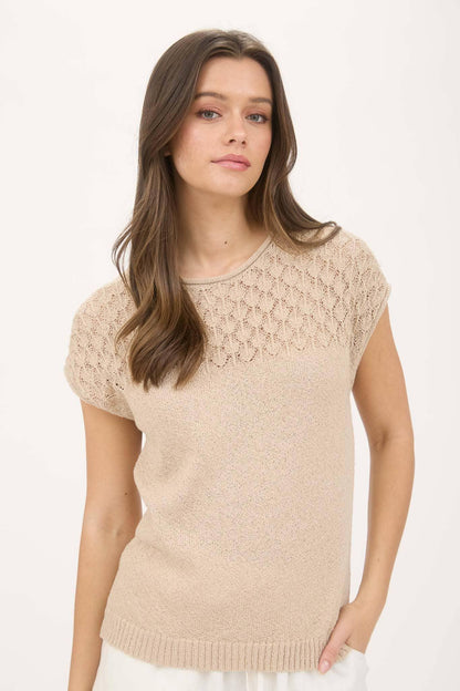 EYELET YOKE SWEATER KNIT TOP - Southern Sassy Boutique