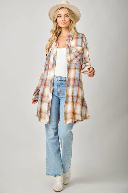 Washed Plaid Shirt Dress - Southern Sassy Boutique