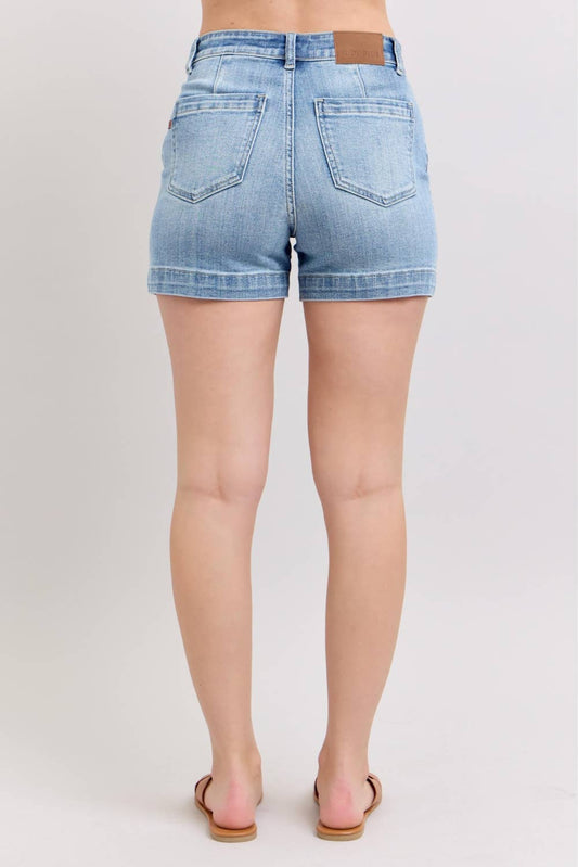 High Waist Denim Trouser Shorts
