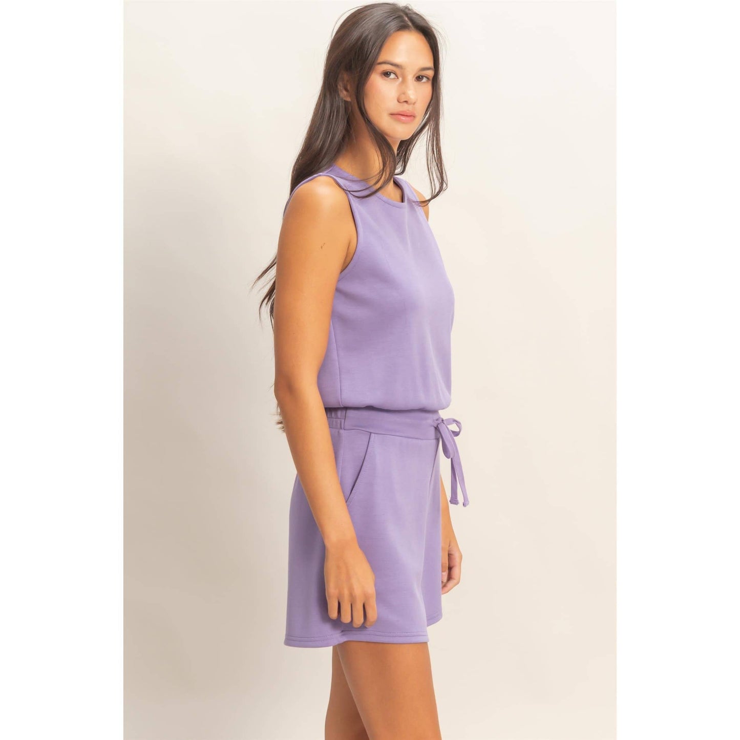 Drawstring Waist Sleeveless Romper