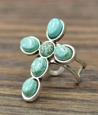 750167, Cross Turquoise Adjustable Ring - Southern Sassy Boutique