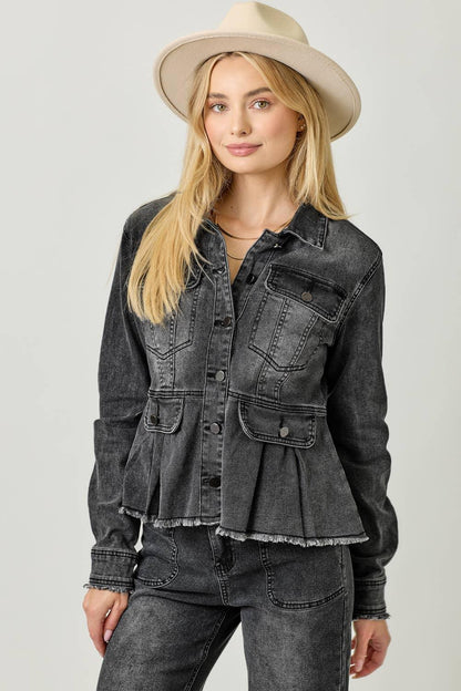 Washed Denim Peplum Jacket - Southern Sassy Boutique