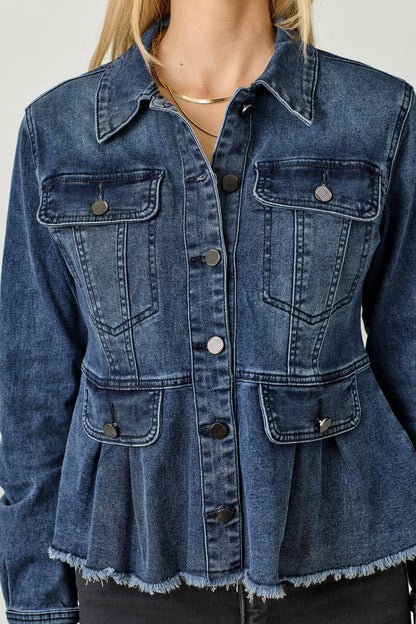 Washed Denim Peplum Jacket - Southern Sassy Boutique