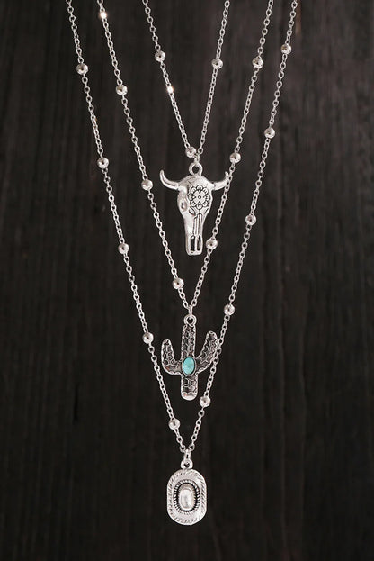 Western Steer Cactus Pendant Adjustable Necklac Set - Southern Sassy Boutique