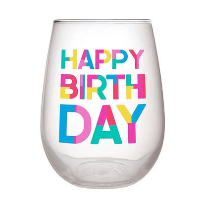 Stemless Wine Glass - Happy Birthday Block - Southern Sassy Boutique