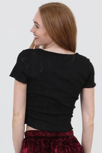 Cropped Pointelle Knit Wrap Top