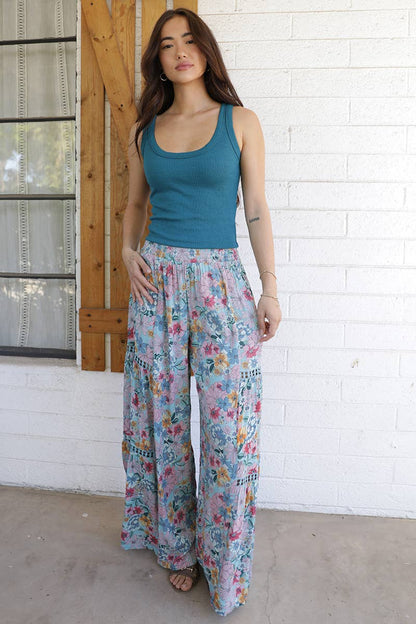 Floral and Lace Boho Wide Leg Pants