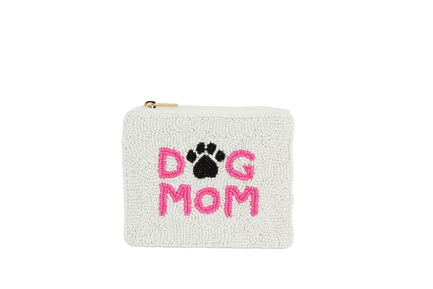 Ladies Fully Beaded WHITE DOG MOM Coin Purse