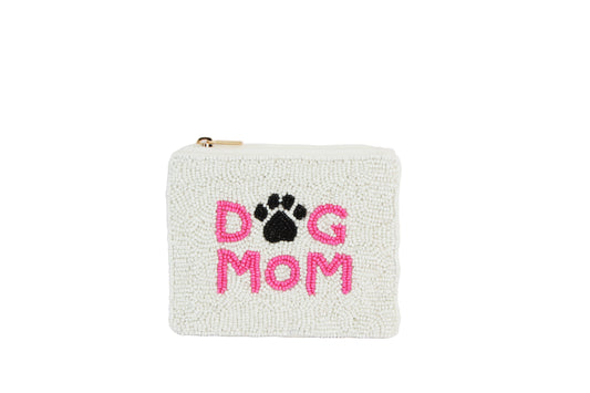 Ladies Fully Beaded WHITE DOG MOM Coin Purse