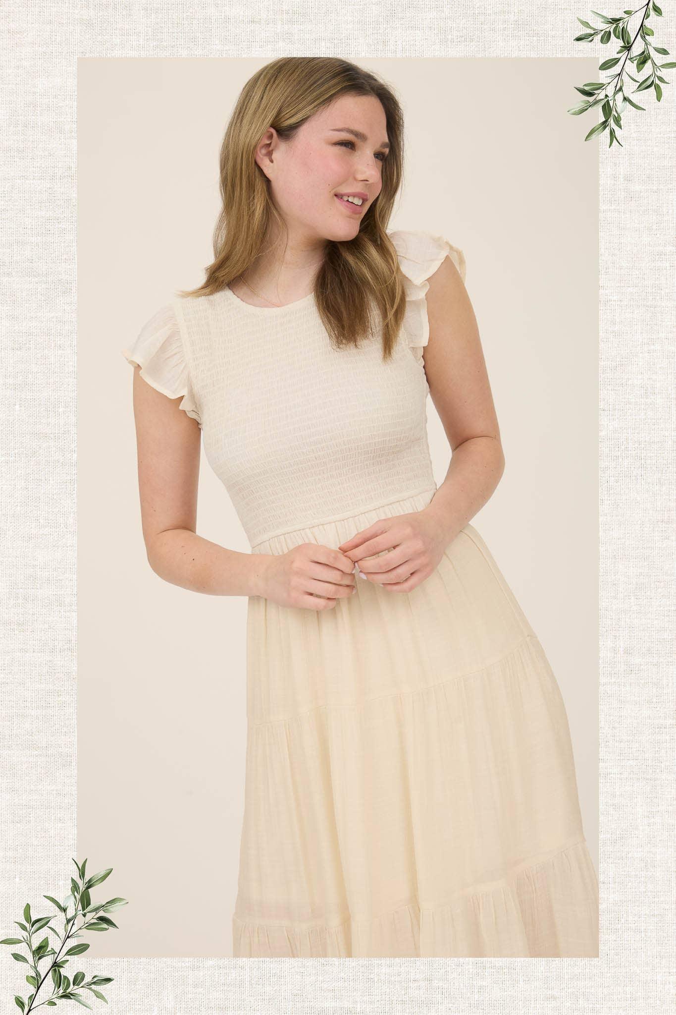 SMOCKED TIERED MIDI DRESS - Southern Sassy Boutique