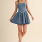 STAR PRINTED DENIM FLARED MINI DRESS