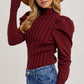 MOCK NECK PUFF SLEEVED KNIT TOP