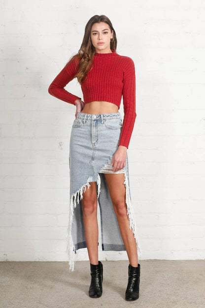 High Rise Distressed Denim Maxi Skirt - Southern Sassy Boutique