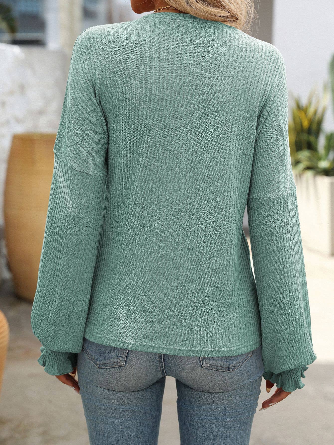 Ribbed Knit Long Sleeve Top