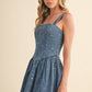 STAR PRINTED DENIM FLARED MINI DRESS