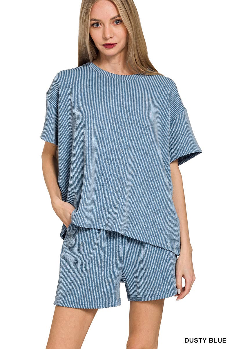 Ribbed Half Sleeve Tee & Short Pants 2PC Set