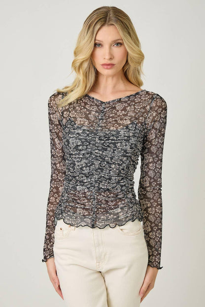 Lettuce Hem Mesh Print Top - Southern Sassy Boutique