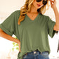 Short Roll-Up V-Neck Casual Knit Top
