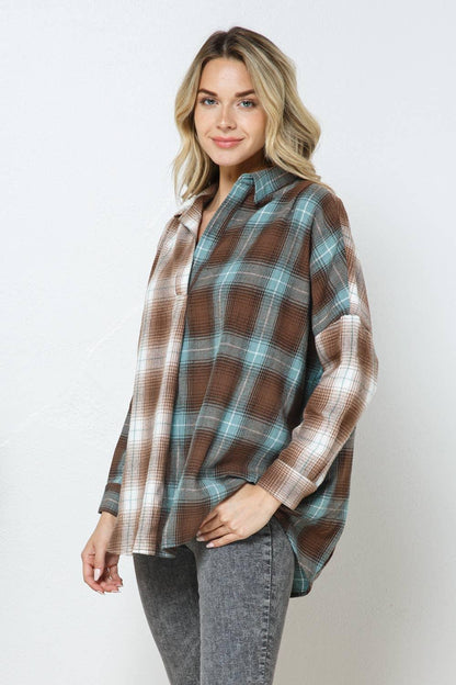 Collard Flannel Mix Dolmen Shirt - Southern Sassy Boutique