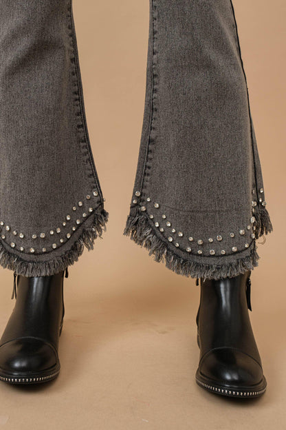 Destressed Bottom Edge w/ Rhinestone Jeans - Southern Sassy Boutique
