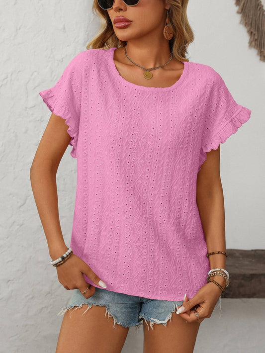 Eyelet Ruffle Short Sleeve Top