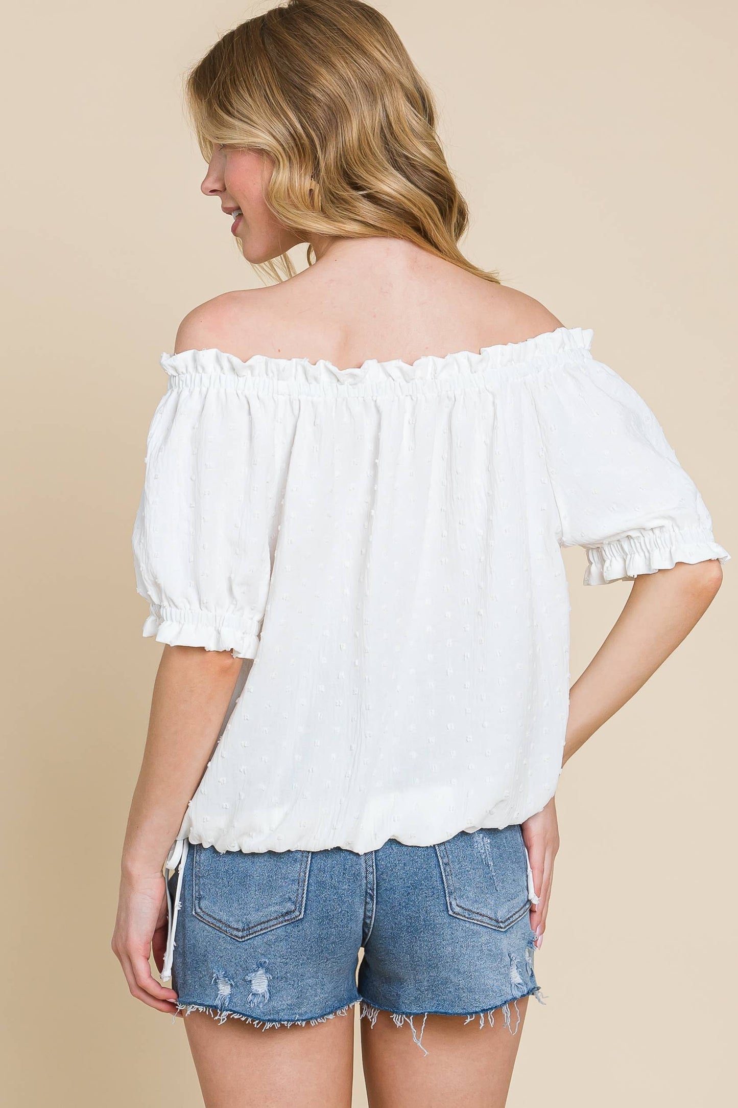 Curvy Airflow Dot Off-Shoulder Top