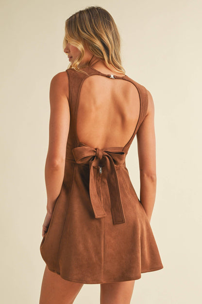FAUX SUEDE BACKLESS A LINE MINI DRESS - Southern Sassy Boutique